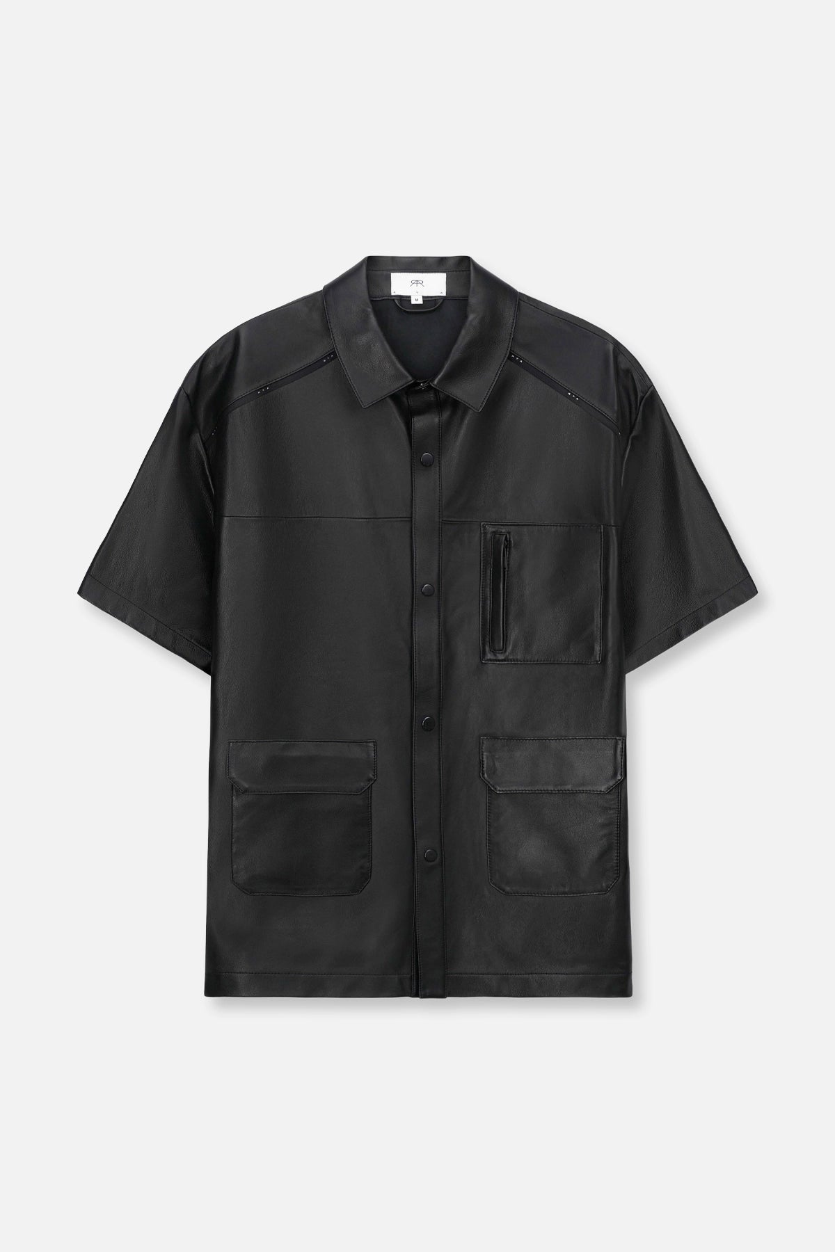 LEATHER SHORT SLEEVE UTILITY SHIRT | BLACK