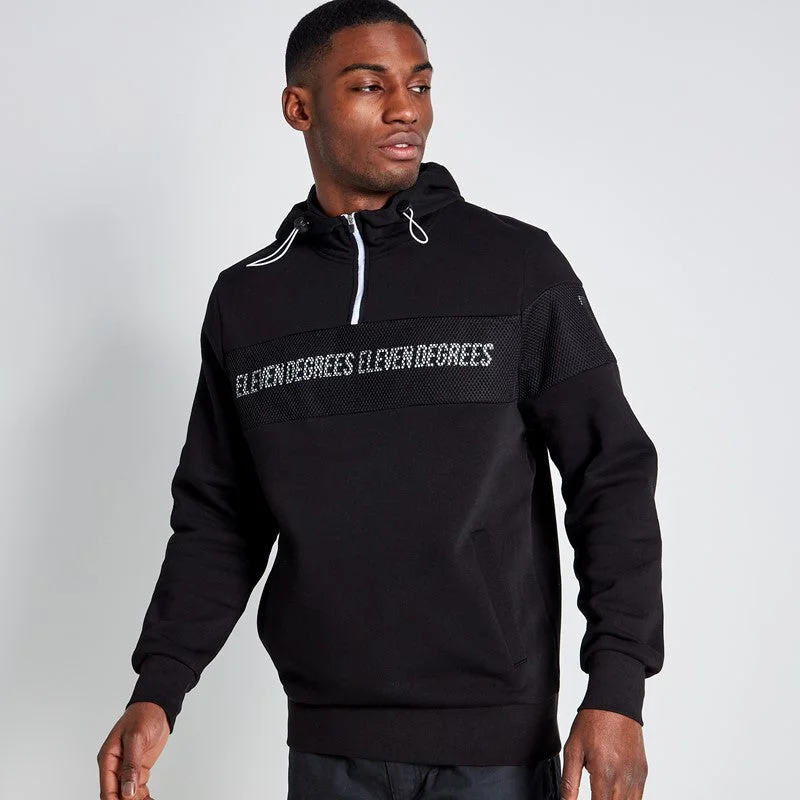 Super Bargain Mesh Overlay Quarter Zip Hoodie - Black