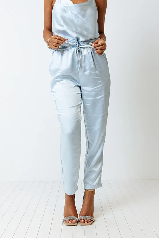 Weekend Discounts to Celebrate Go To Glam Satin Pants In Sky Blue