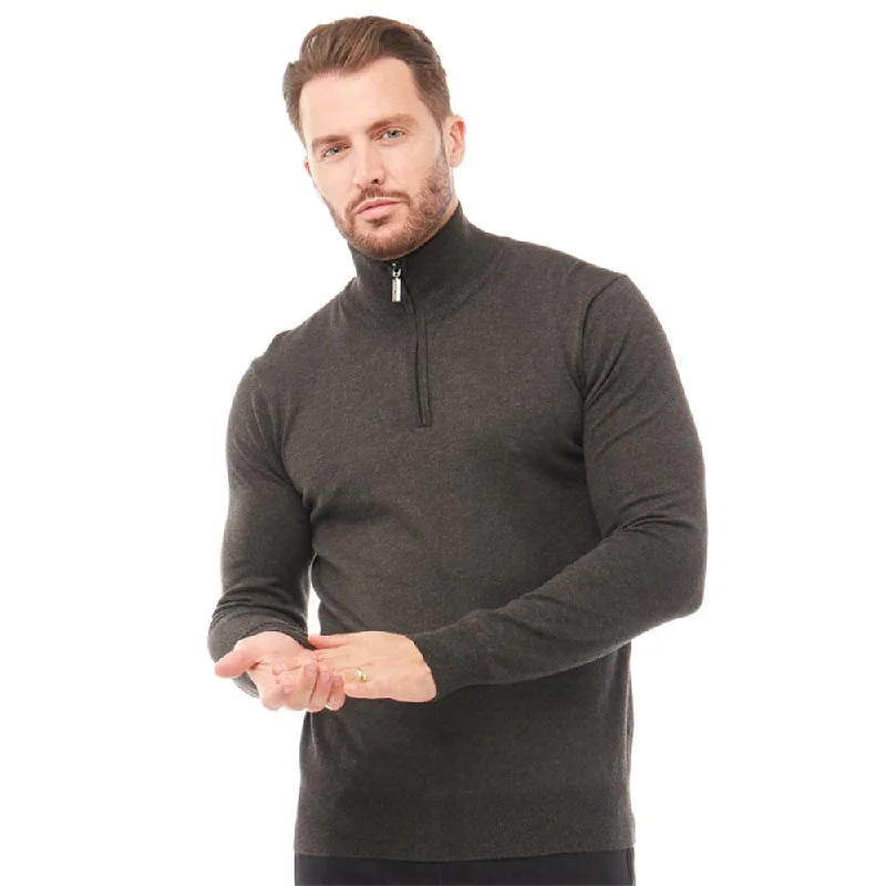 Flash Deals FC Logo Zip Front Dark Grey Mock Neck Fleece Sweatshirt 10047