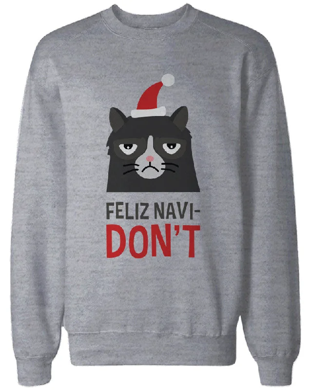 Hot Buy Funny Grumpy Cat Holiday Graphic Sweatshirts - Unisex Grey Pullover Sweater