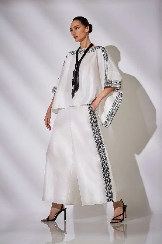 Weekend Specials You Can't Miss Couture Silk Dupioni Embroidered Trim Palazzo Pants