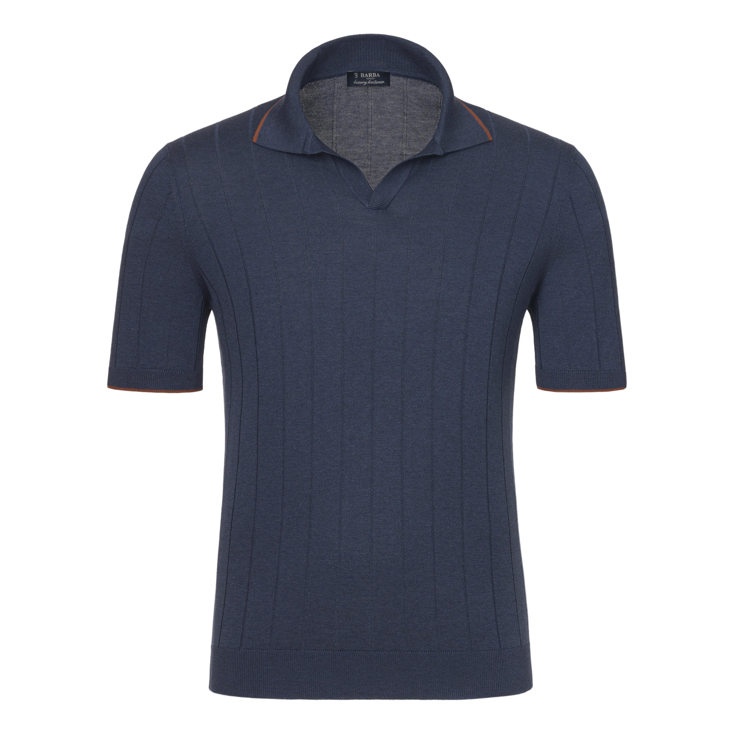 Great Deal V-Neck Silk Polo Shirt in Dark Blue