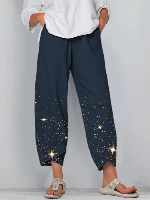 Weekend Bargains to Celebrate Star Print Elastic Waist plus Size Irregular Hem Casual Pants