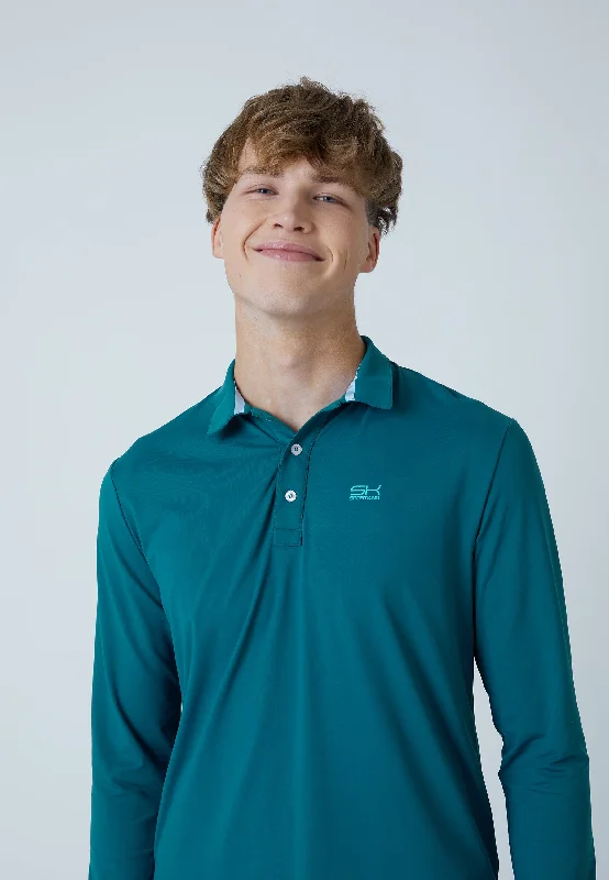 Tennis Poloshirt Langarm Herren & Jungen, petrol grün