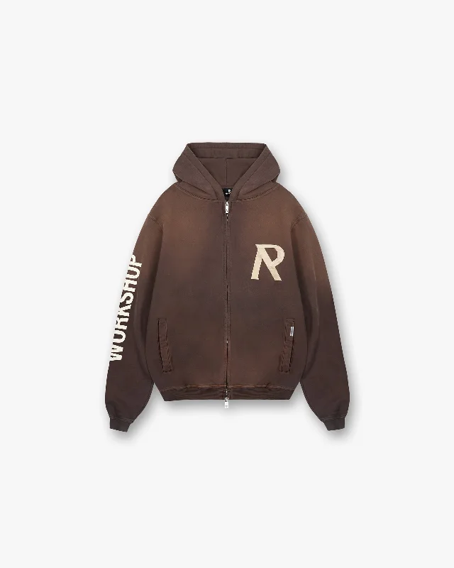 Weekend Shopping Bliss Masking Tape Initial Zip Hoodie - Cedar