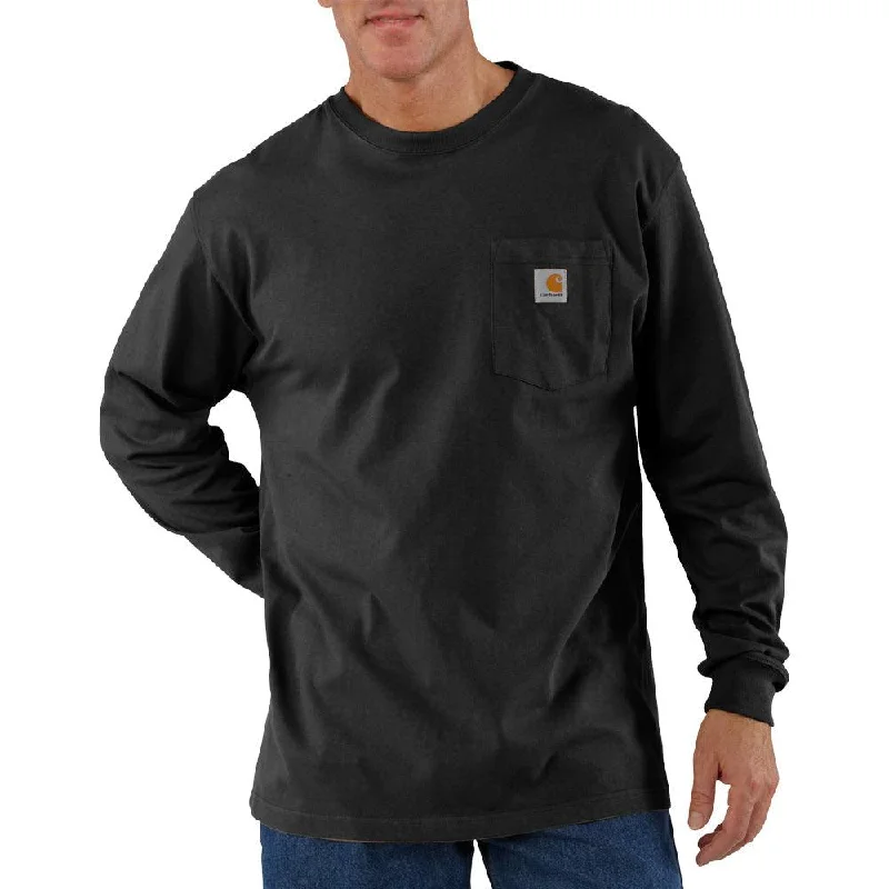 K126 - Loose fit heavyweight long-sleeve pocket t-shirt - Black