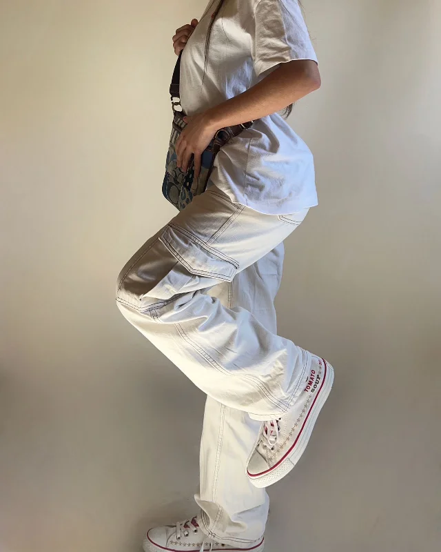 Weekend Bargains to Grab White denim high waisted cargos