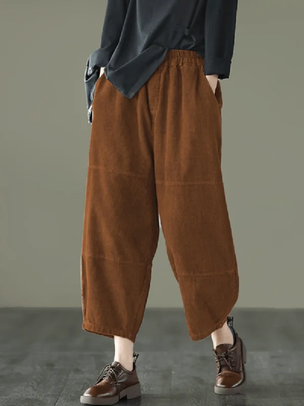 Weekend Savings Sensation Women Corduroy Vintage Harlan Loose Elastic Waist Leisure Pants