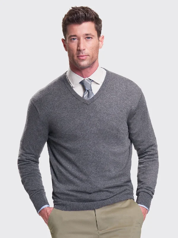 Men's V-Neck Sweater - Medium Heather Grey