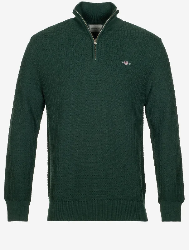 Daily Deals Cotton Textured Half Zip Tartan Green