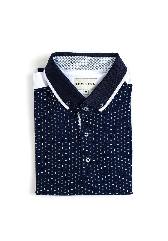Best Deals Tom Pen Contrast Micro Print Polo Shirt, Navy & White