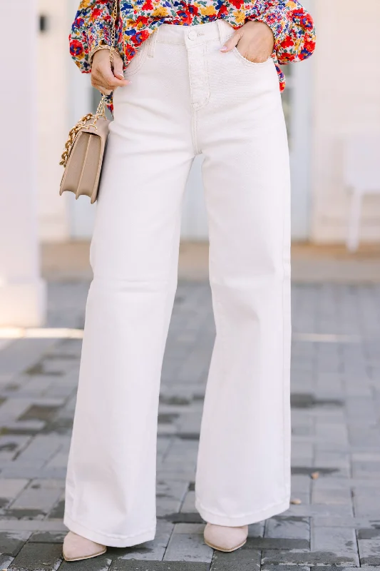 Super Bargain Risen Jeans: Above And Beyond White Wide Leg Jeans