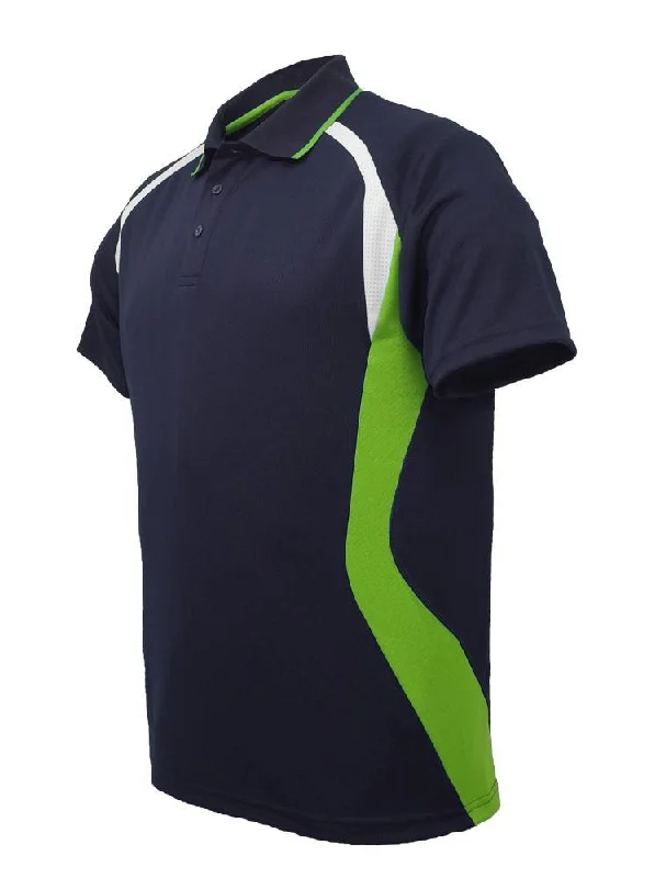 Midnight Sale Golf Sports Panel Polo Shirt - Navy/Lime/White