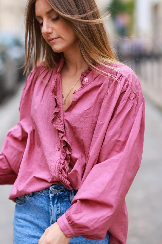 Time-Limited Offer Buy Now Chemise tunique large lie de vin en coton détails froufrous en maille Time-Limited Offer Buy Now Chemise tunique large lie de vin en coton détails froufrous en maille