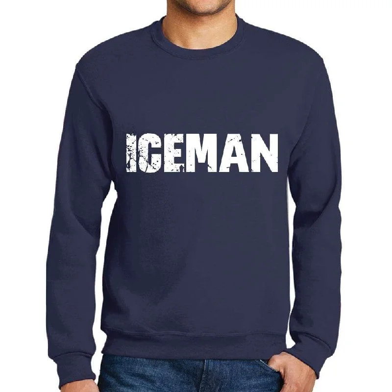 Men's Printed Graphic Sweatshirt Popular Words ICEMAN French Navy