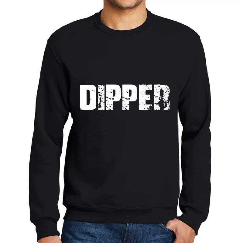 Best Seller Men's Printed Graphic Sweatshirt Popular Words DIPPER Deep Black