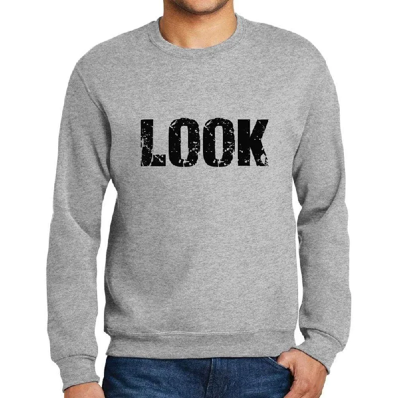 Low Price Men's Printed Graphic Sweatshirt Popular Words LOOK Grey Marl