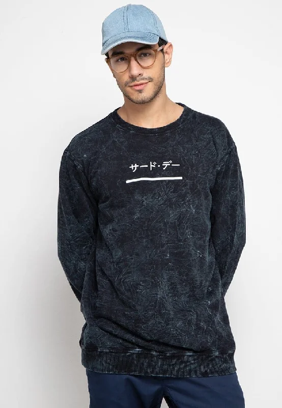 Third Day MO169 wash sweater katakana underlina navy