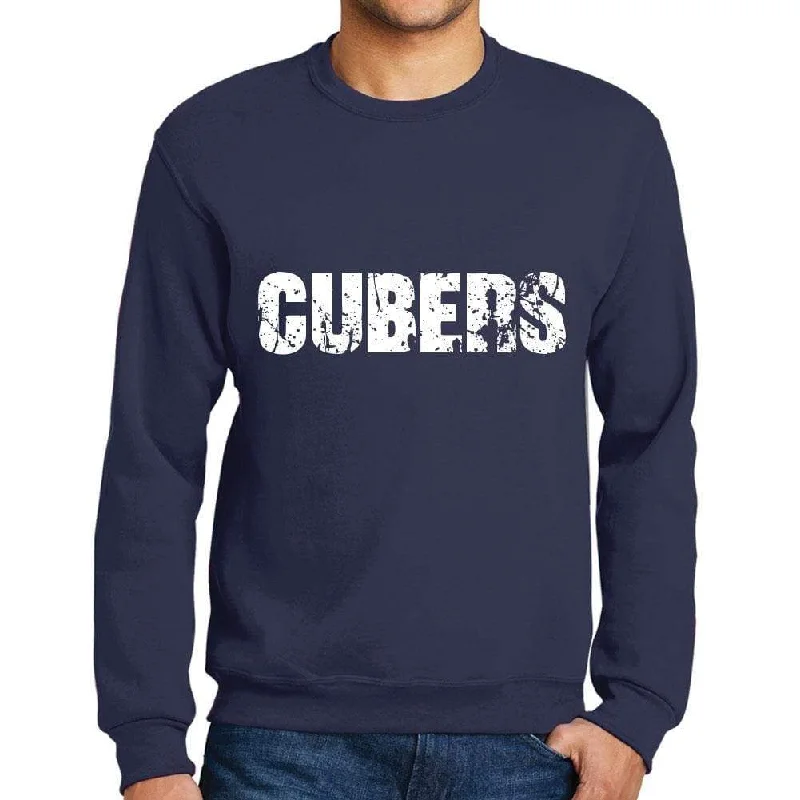 Quick Sale Men's Printed Graphic Sweatshirt Popular Words CUBERS French Navy