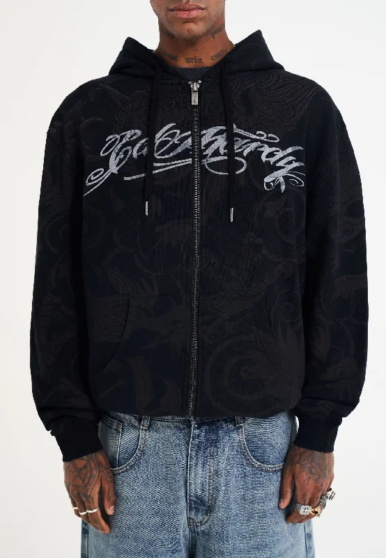 Weekend Bargains to Indulge In Mens Drag Shadow Zip Thru Hoodie - Black