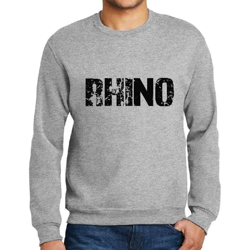Stock Clearance Men's Printed Graphic Sweatshirt Popular Words RHINO Grey Marl