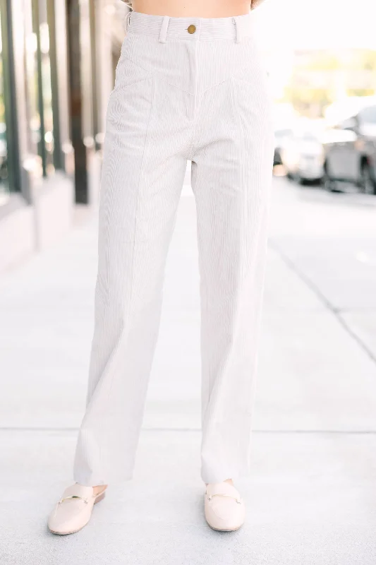 Savings Galore Bring It Back Beige White Corduroy Straight Cut Pants