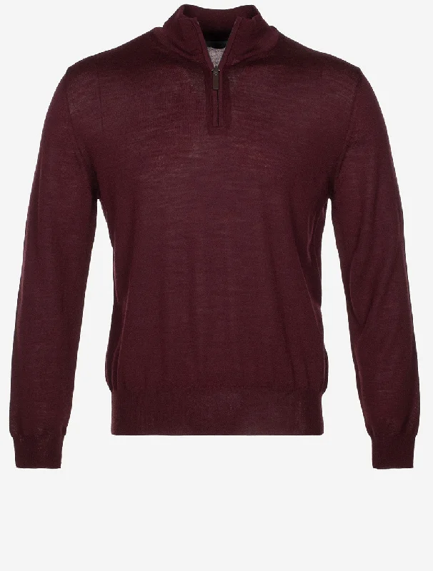 Amazing Deals Half Zip Merino Wool Knitwear Wine