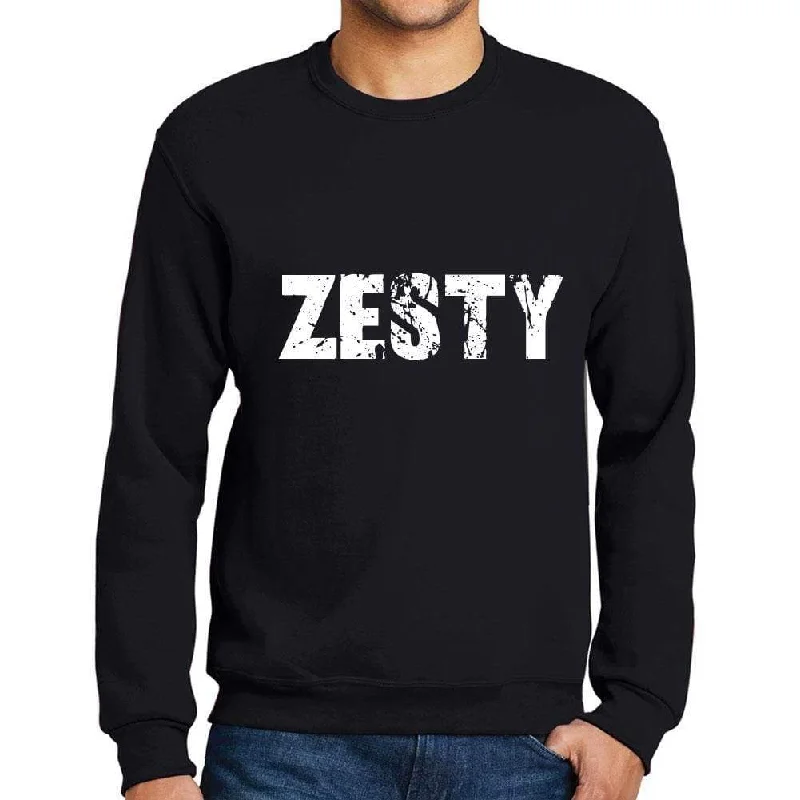 Flash Sale Men's Printed Graphic Sweatshirt Popular Words ZESTY Deep Black