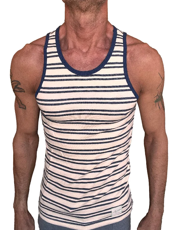 Overstock Yummy Nautical Fleece Sustain Tank Top (Navy Stripe)