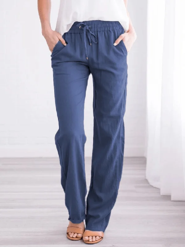 Weekend Specials to Grab Women Casual Solid Color Elastic Waist Straight Pants