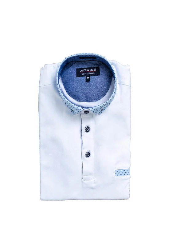 Weekend Deals to Brighten Your Day Advise Contrast Trim Polo Shirt, White & Blue
