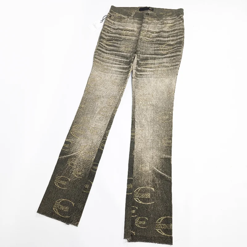 Stock Up Cavalli washed khaki monogram logo jeans - S