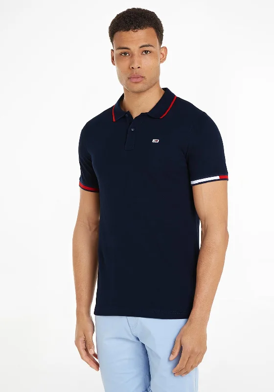 Limited Stock Tommy Jeans Contrast Cuff Polo Shirt, Dark Knight Navy