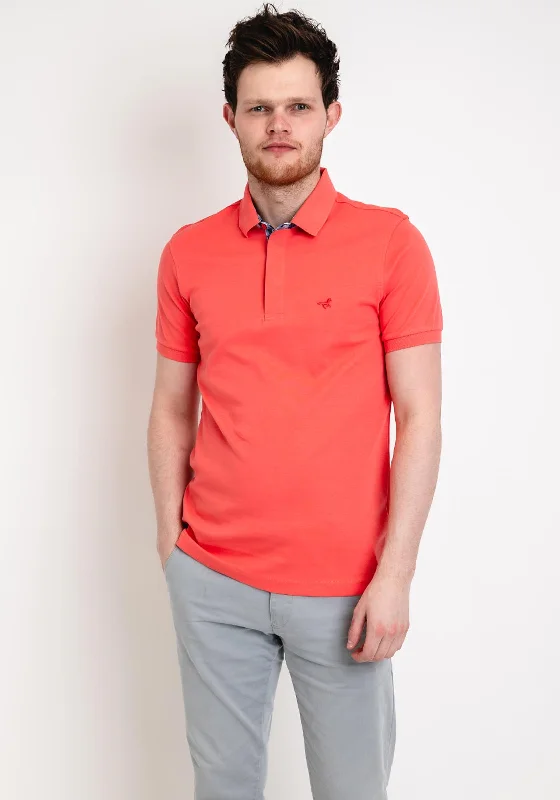 Weekend Discounts to Savor StilPark Contrast Placket Polo Shirt, Coral