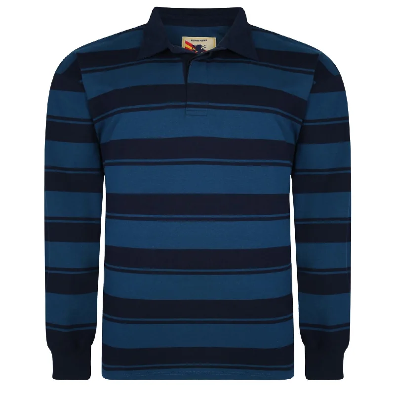 Espionage Men's Plus Size Long Sleeve Stripe Rugby Polo in Navy/Black 2XL to 8XL