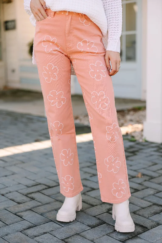 Weekend Bargains Galore Never Too Late Salmon Pink Floral Pants