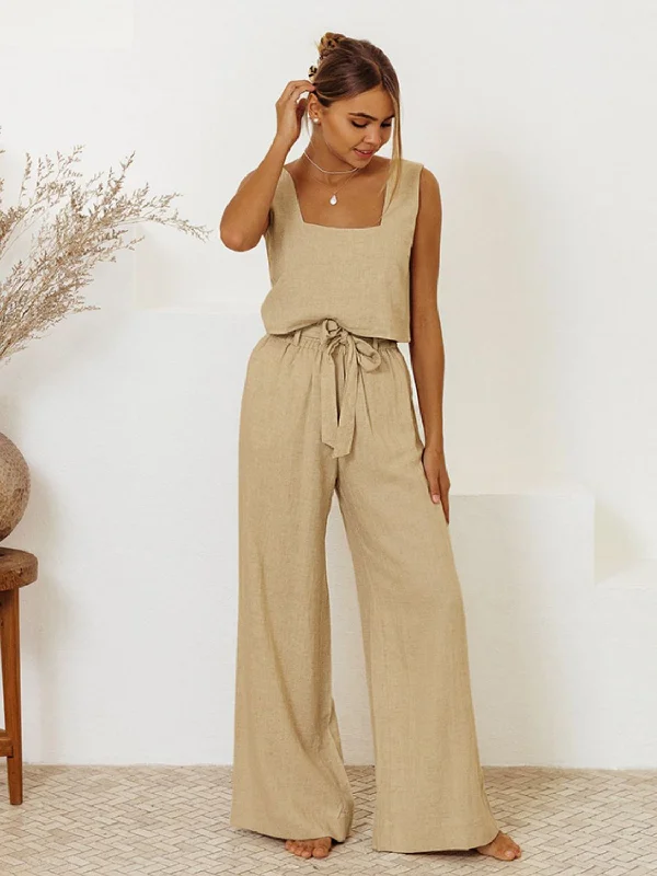 Weekend Sale: Don't Miss Out Square Neck Sleeveless Top and Pants Set