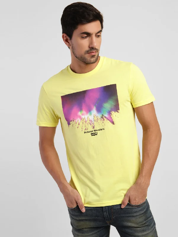 Weekend Offers You Can't Ignore Men's Abstract Print Crew Neck T-shirt Yellow