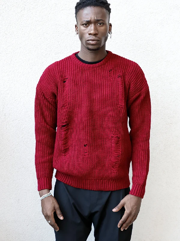 DISTRESSED GENTLEMAN SWEATER | BURGUNDY