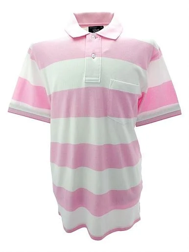 Louie James Cotton Rich Pique Polo Shirt in Pink/White in Size L/M/XL