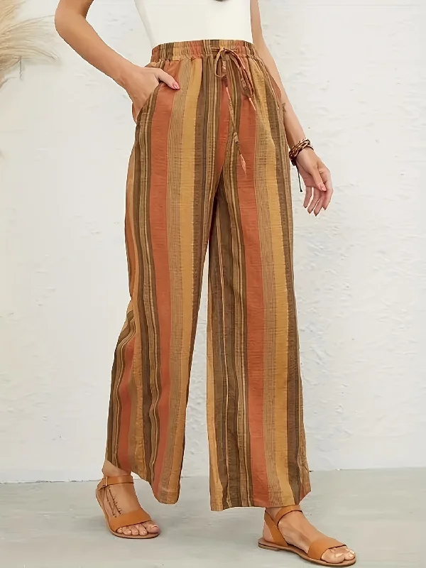 Weekend Savings Fiesta Full Size Drawstring Striped Wide Leg Pants