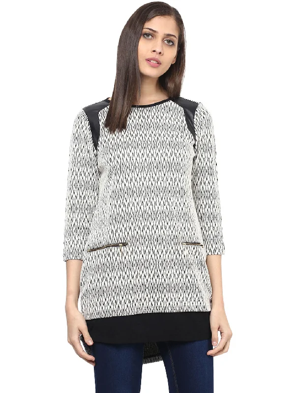 Closeout Deal Special Buy Printed Off White Side Zip Tunic