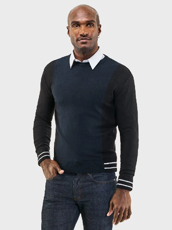 Men's Colorblock Crewneck Sweater - Black/Navy