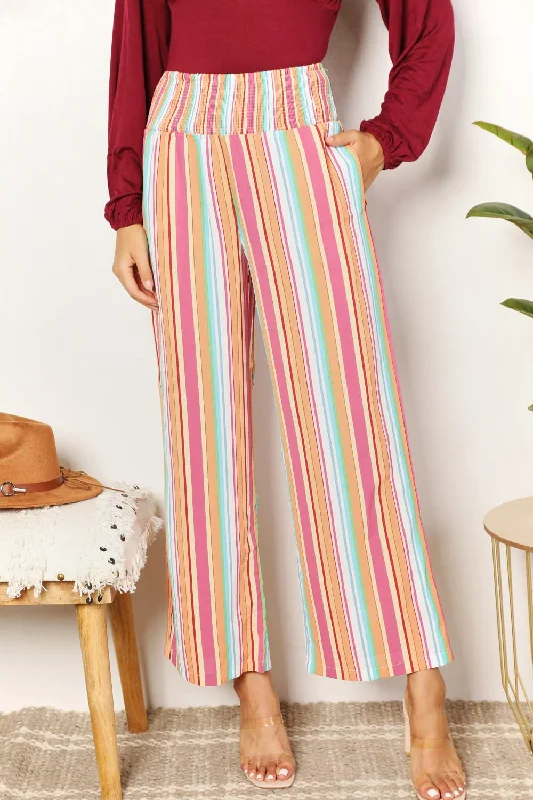 Weekend Specials to Grab Double Take Striped Smocked Waist Pants with Pockets