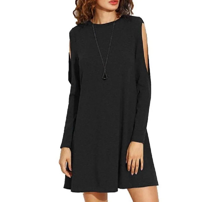 Lowest Price Woman Solid Color Blouse Off Shoulder Long Sleeve Crew Neck Dress