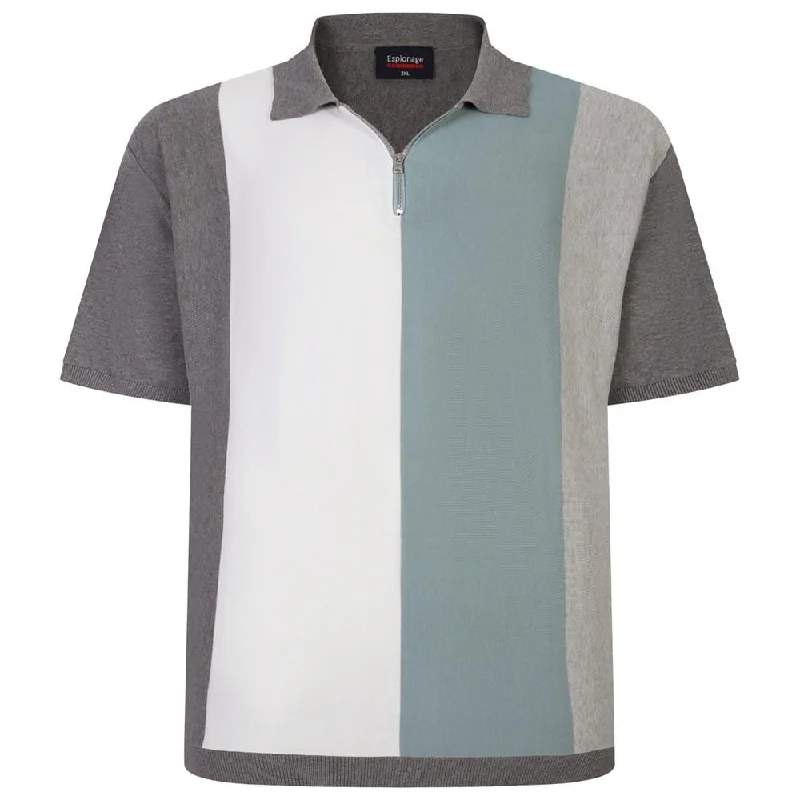 Discount Mania Espionage Men's Striped Knitted Polo With Zip Neck in Mid Grey 2XL to 8XL Discount Mania Espionage Men's Striped Knitted Polo With Zip Neck in Mid Grey 2XL to 8XL