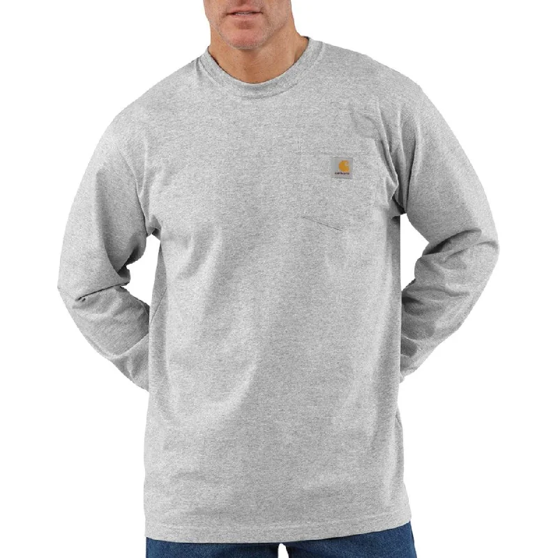 K126 - Loose fit heavyweight long-sleeve pocket t-shirt - Heather Grey