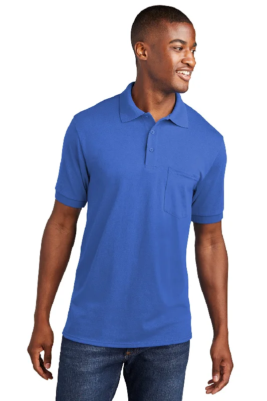 Price Meltdown Port & Company Mens Core Stain Resistant Short Sleeve Polo Shirt w/ Pocket - Royal Blue