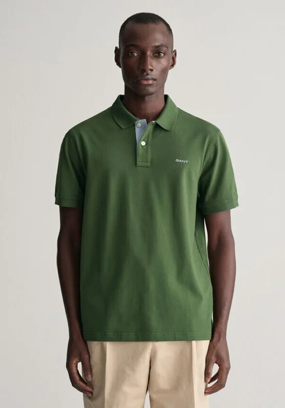 Clearance Sale Gant Contrast Pique Polo Shirt, Pine Green